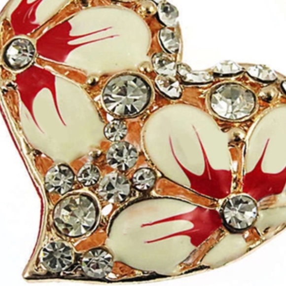 White crystal enamel Heart Pendant Necklace-Bohemian Floral-Unique - Picture 5 of 7